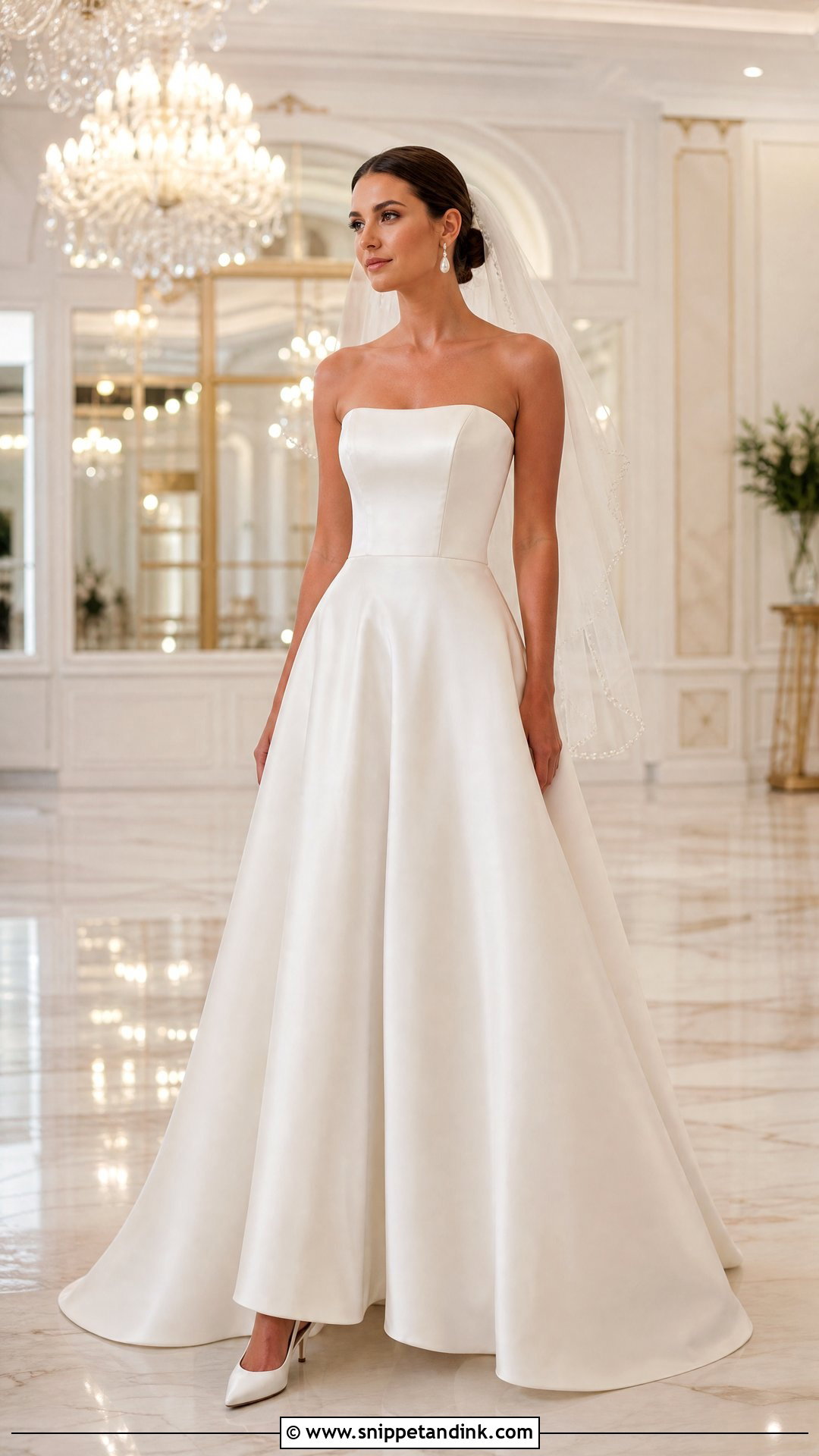 Satin A Line Strapless Wedding Gown - Snippet and Ink - 20 Strapless Wedding Gown Ideas