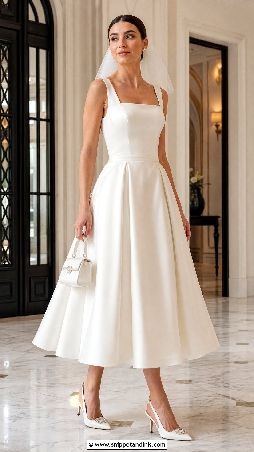 Satin A Line Tea Length Bridal Dress - Snippet and Ink - 20 Tea Length Bridal Dresses