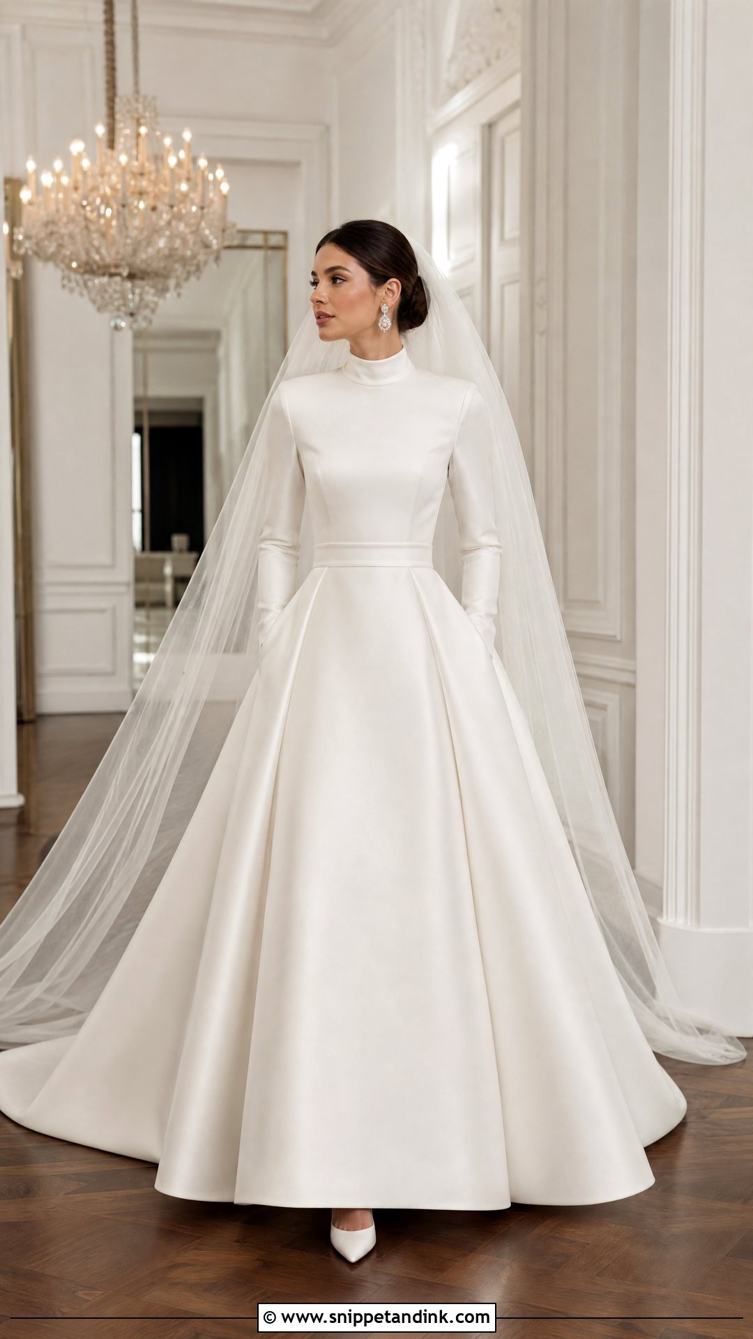 Satin A Line Turtle Neck Wedding Gown - Snippet and Ink - 20 Turtle Neck Wedding Gown Ideas