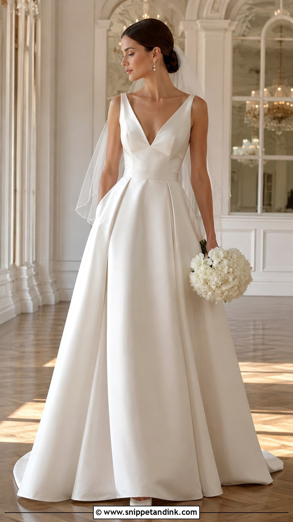 Satin A Line V Cut Wedding Dress - Snippet and Ink - 20 V Cut Wedding Dress Ideas