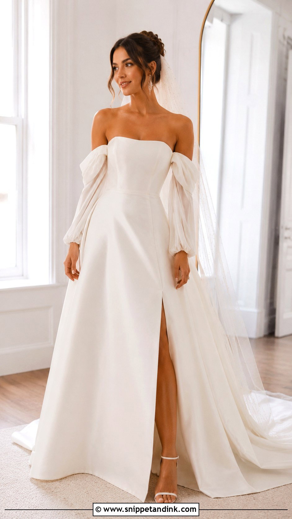 Satin A Line Wedding Dress With Detachable Sleeves - Snippet and Ink - 25 Satin a Line Wedding Dress Ideas