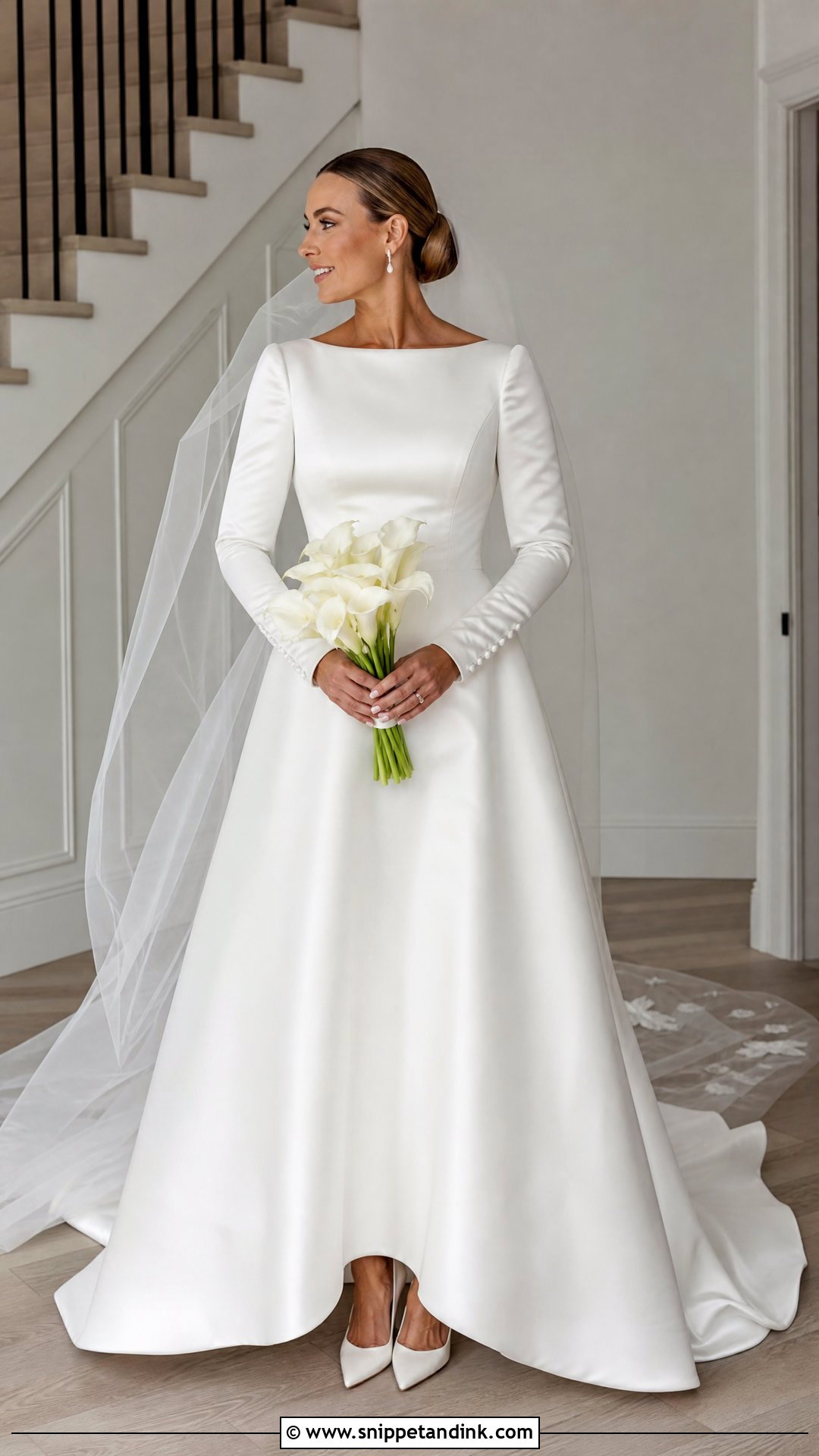 Satin A Line Wedding Dress With Fitted Sleeves - Snippet and Ink - 25 Aline Wedding Dress with Sleeves