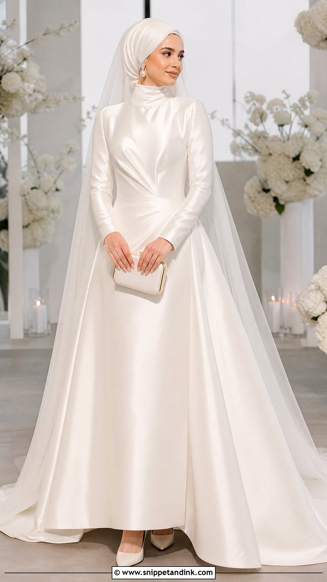 Satin A Line Wedding Dress With Hijab - Snippet and Ink - 20 Wedding Dresses with Hijab
