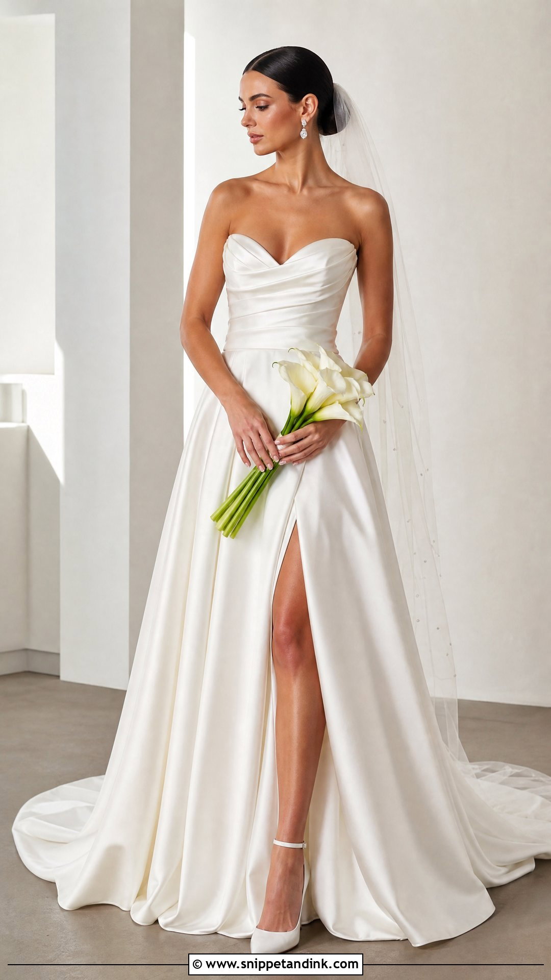 Satin A Line Wedding Dress With Leg Slit - Snippet and Ink - 20 Satin Aline Wedding Dress Ideas