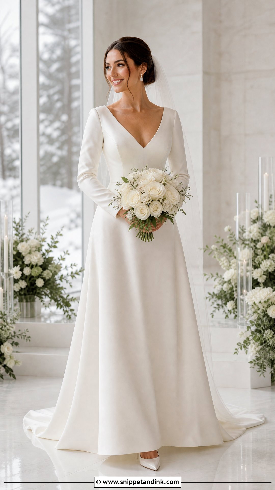 Satin A Line Wedding Dress With Long Sleeves - Snippet and Ink - 20 Simple Elegant Wedding Dress with Sleeves
