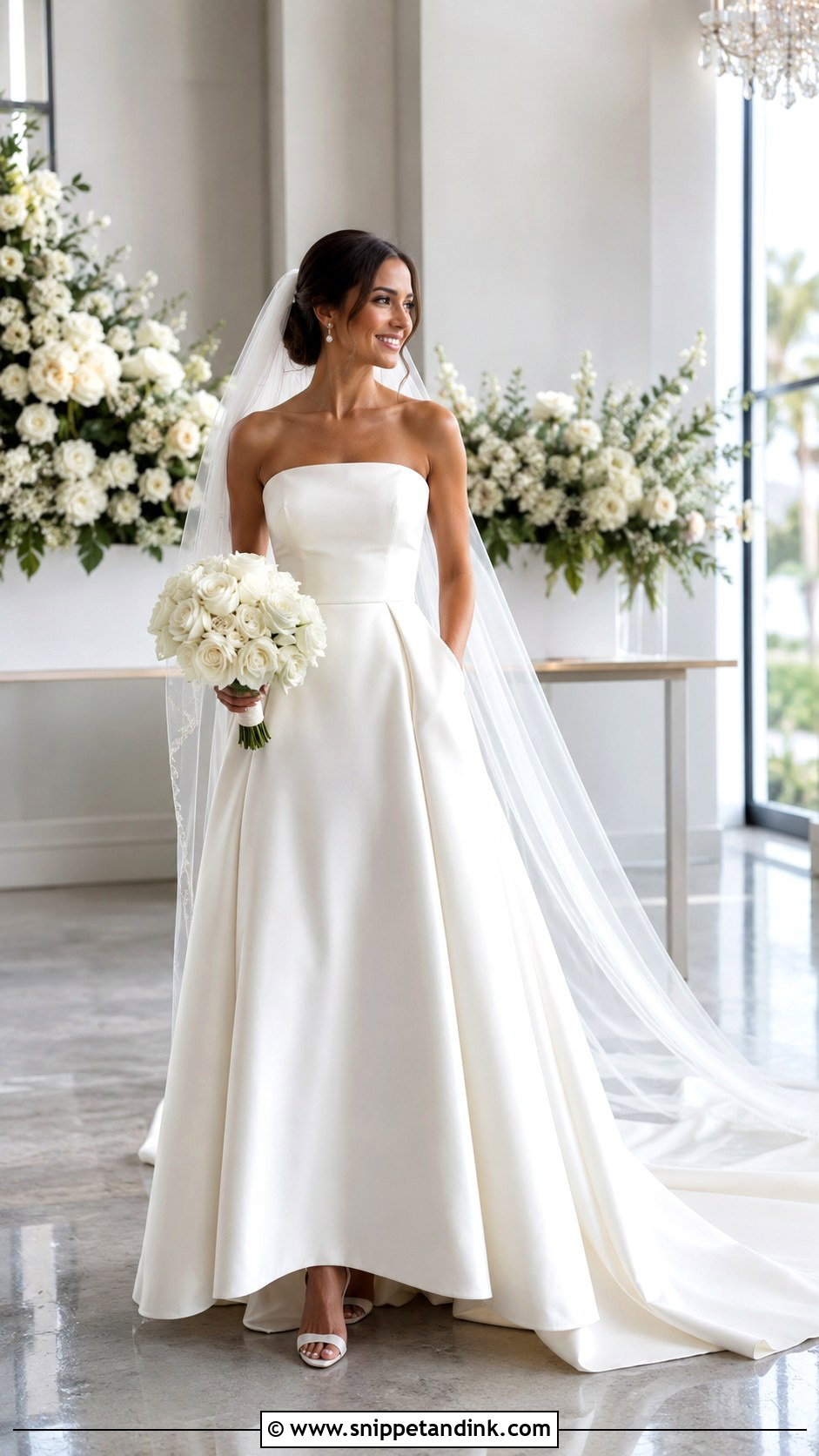 Satin A Line Wedding Dress With Long Train - Snippet and Ink - 20 Long Tail Wedding Dress Ideas