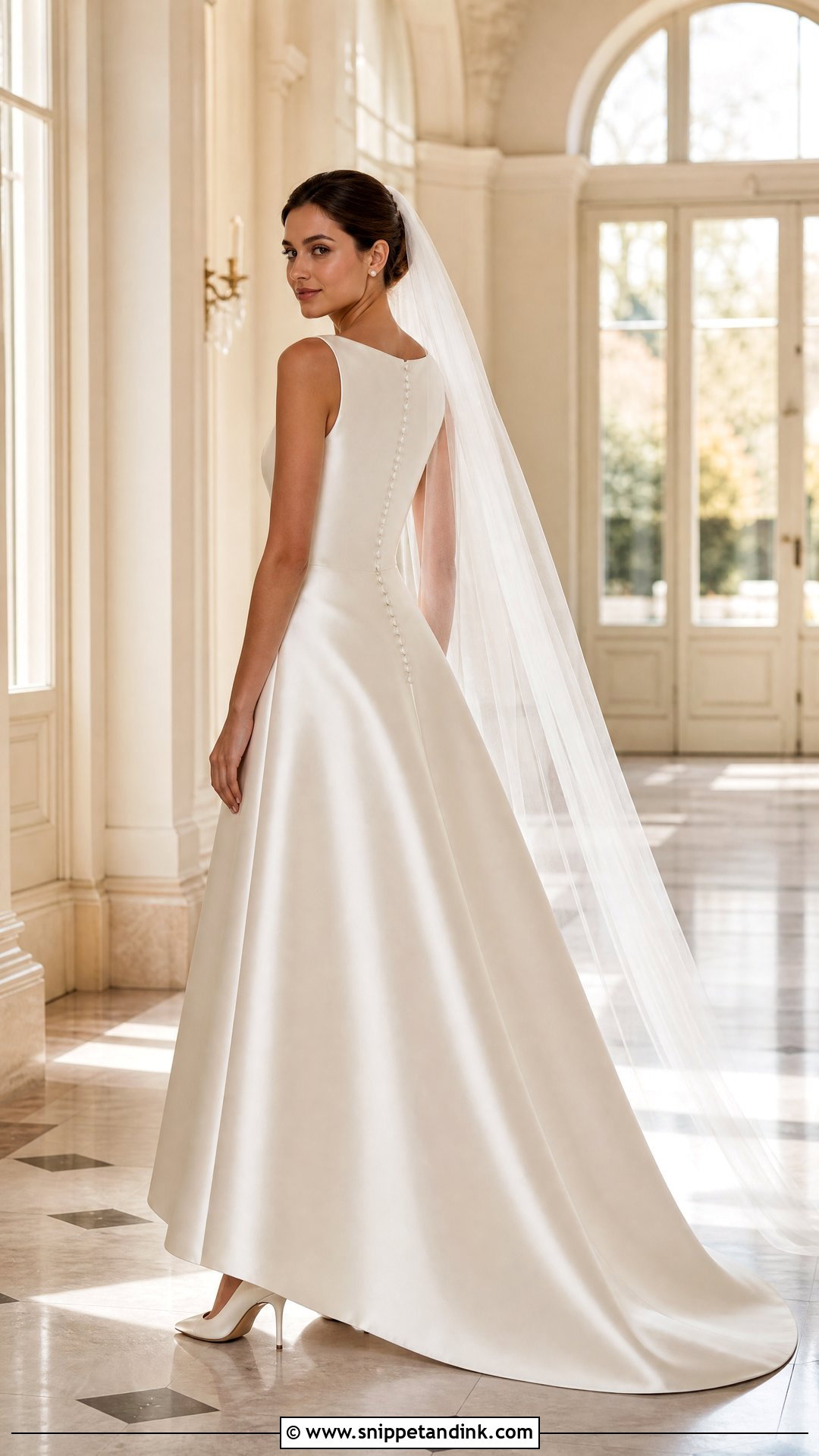 Satin A Line Wedding Dress With Pearl Buttons - Snippet and Ink - 20 Simple Wedding Dress with Pearls Ideas