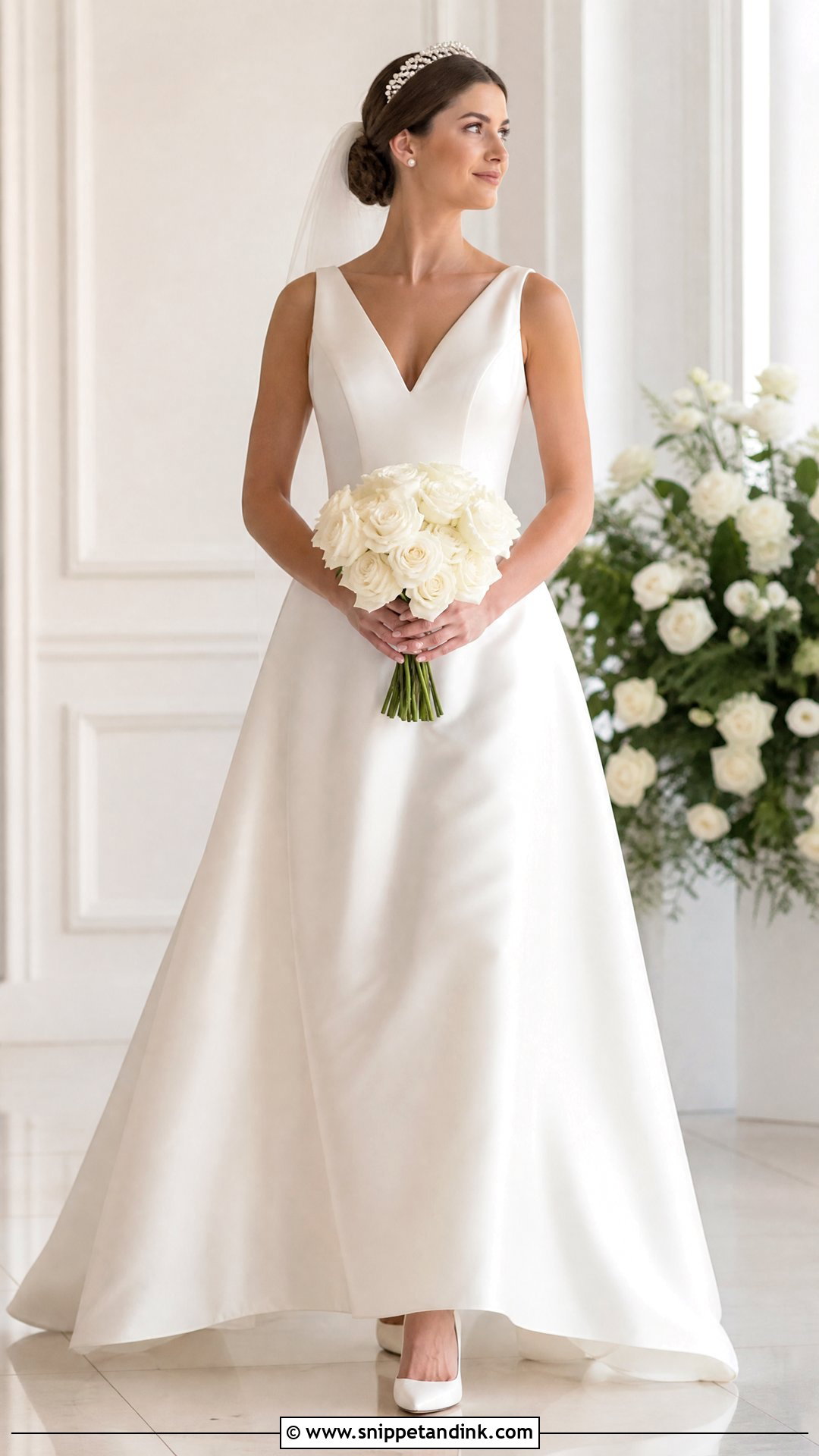 Satin A Line Wedding Dress With Pearl Crown - Snippet and Ink - 20 Wedding Dress with Crown Ideas