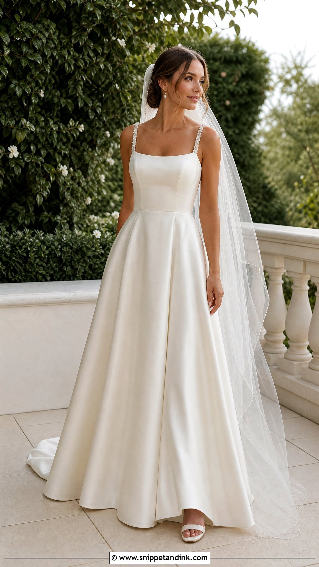 Satin A Line Wedding Dress With Pearl Straps - Snippet and Ink - 20 Satin and Pearl Wedding Dress Ideas