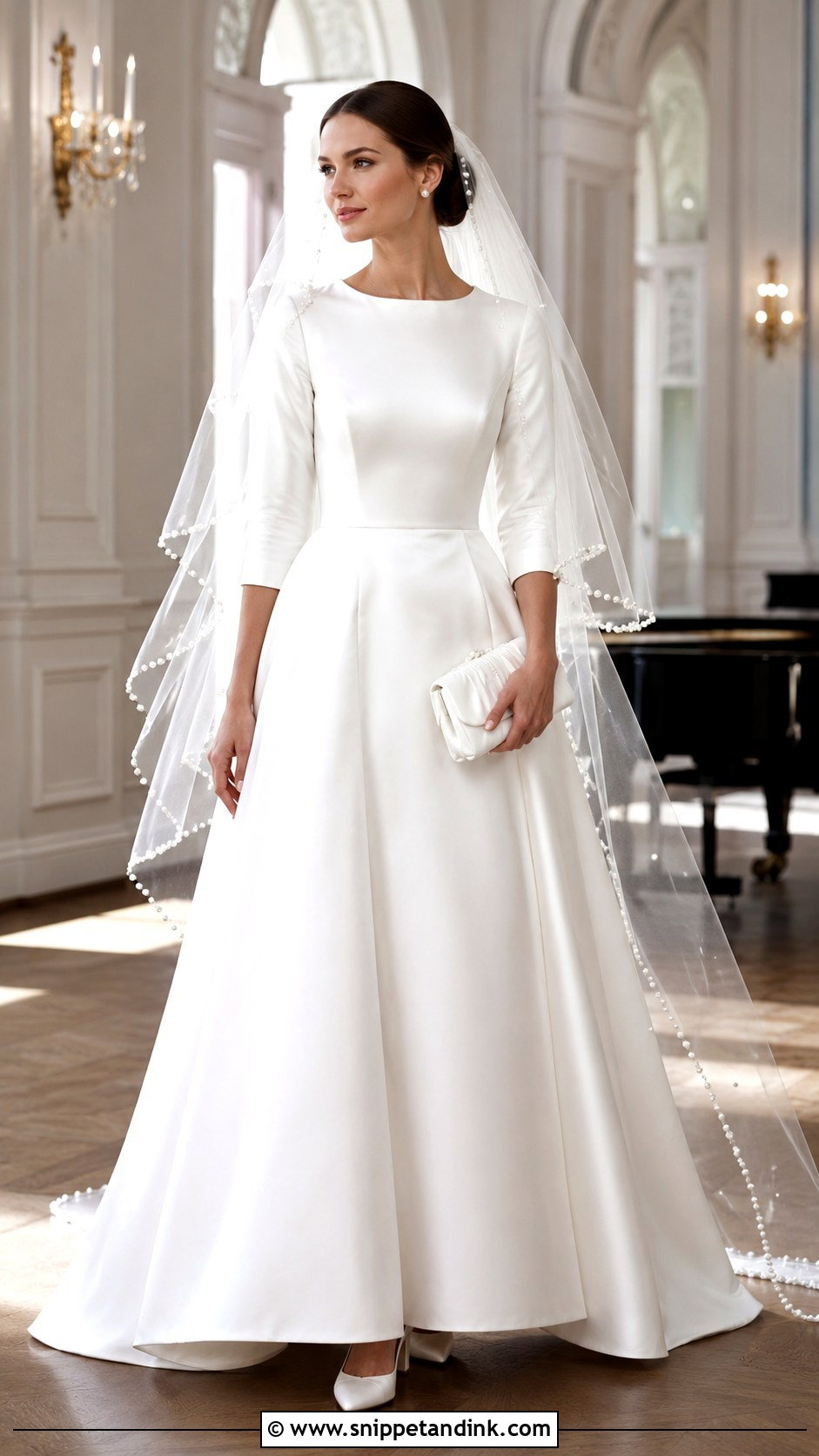 Satin A Line Wedding Dress With Pearl Veil - Snippet and Ink - 20 Decent Wedding Dresses