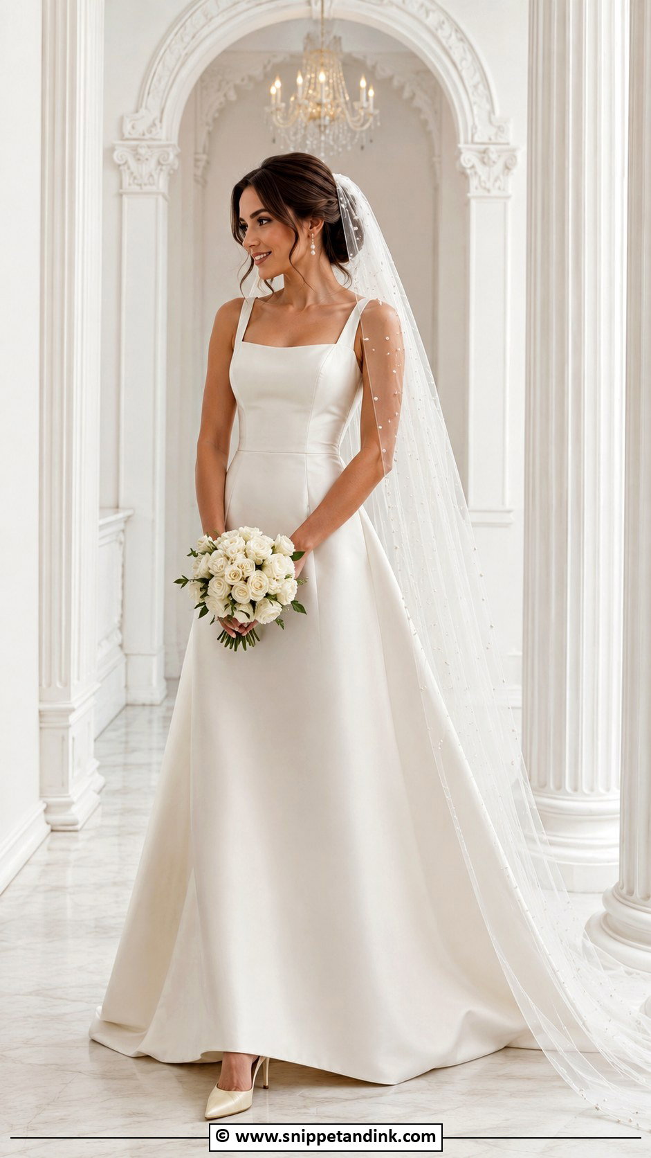 Satin A Line Wedding Dress With Pearl Veil - Snippet and Ink - 30 Aline Wedding Dress Ideas