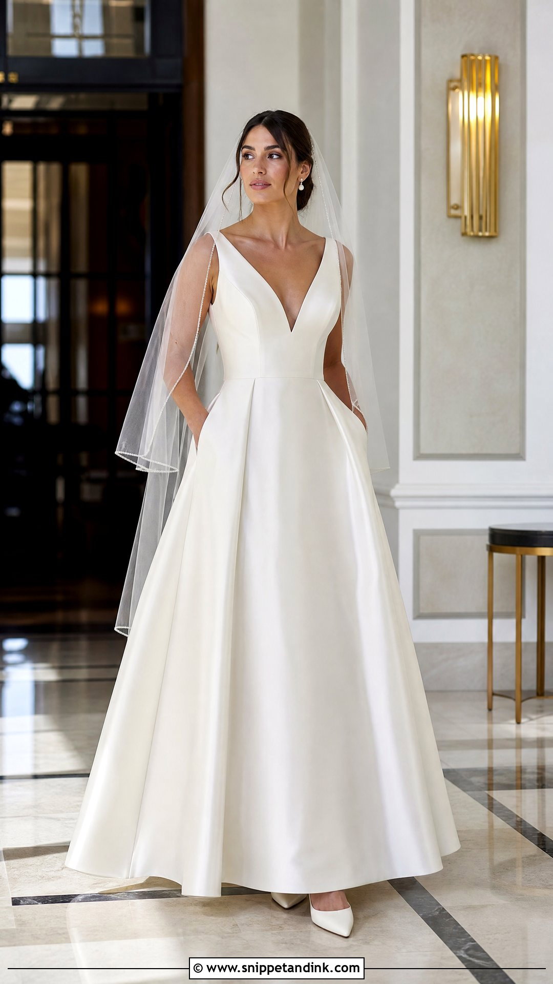Satin A Line Wedding Dress With Pockets - Snippet and Ink - 20 Wedding Dresses with Pockets