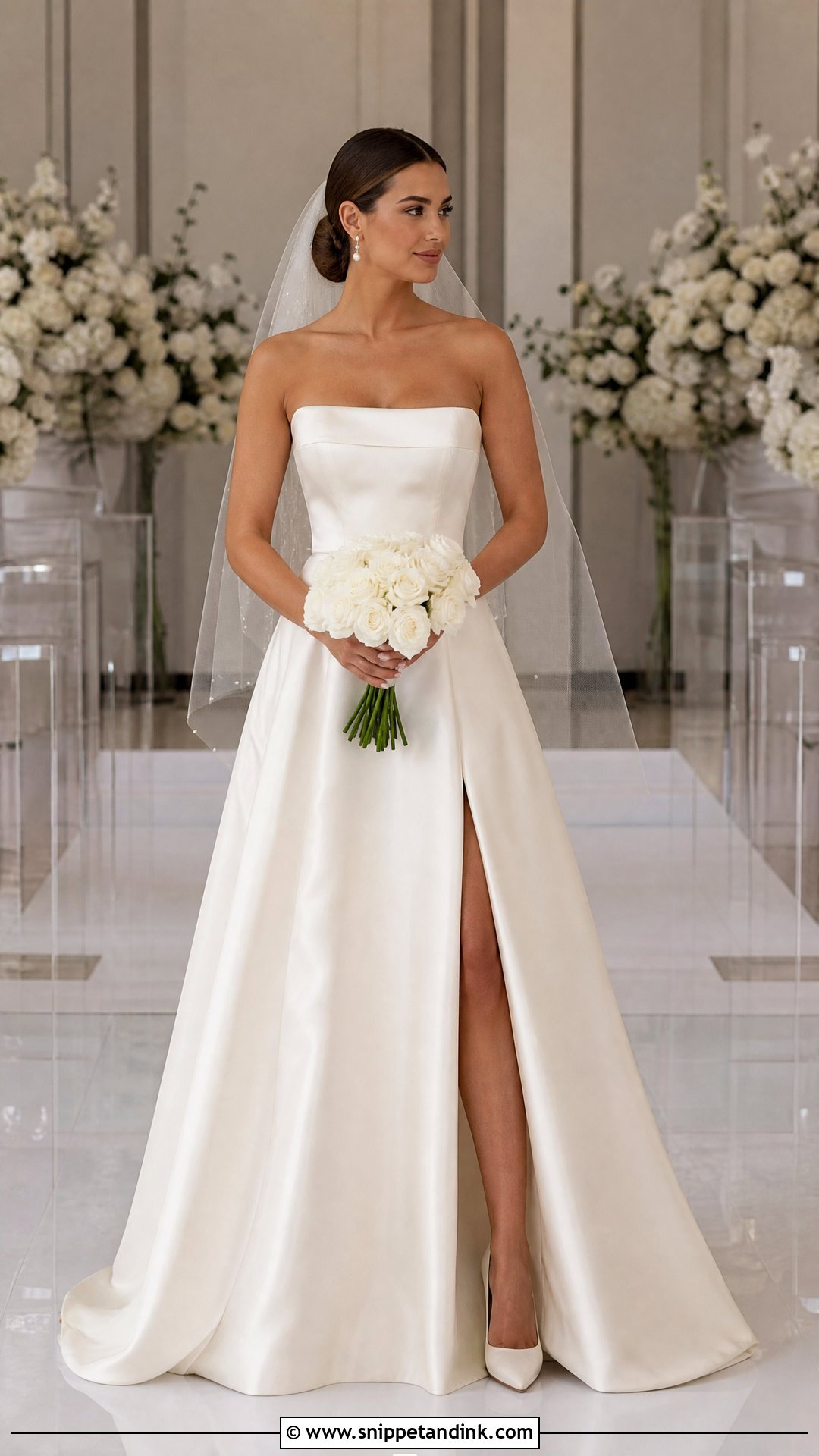 Satin A Line Wedding Dress With Side Split - Snippet and Ink - 20 Wedding Dress with Split Ideas