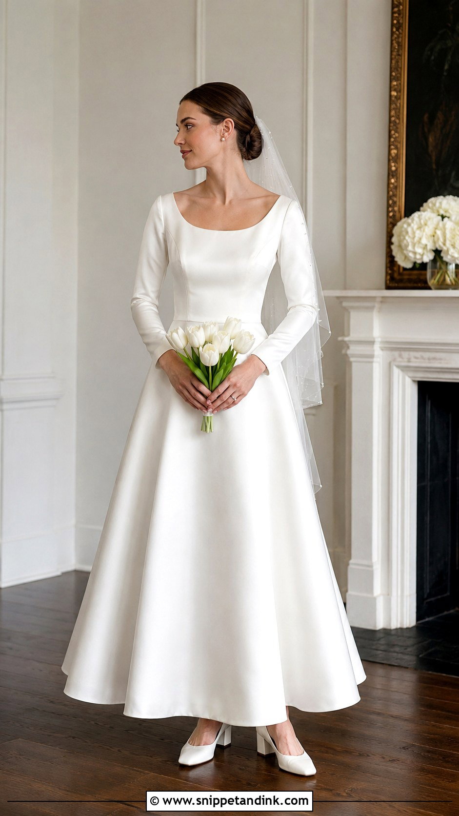 Satin A Line Wedding Dress With Sleeves - Snippet and Ink - 20 Modest Long Sleeve Wedding Dress Ideas