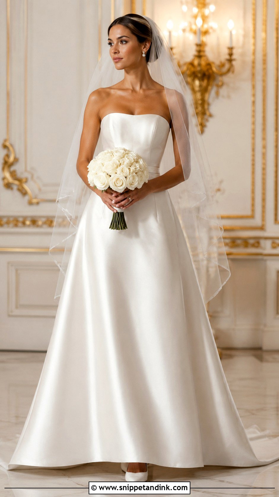 Satin A Line Wedding Dress With Strapless Neckline - Snippet and Ink - 20 Classic a Line Wedding Dress Ideas