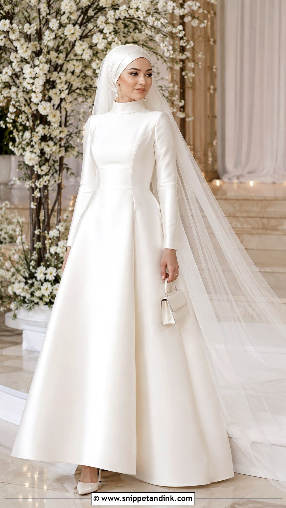 Satin A Line Wedding Dress with Hijab - Snippet and Ink - 20 Wedding Dress with Hijab Ideas