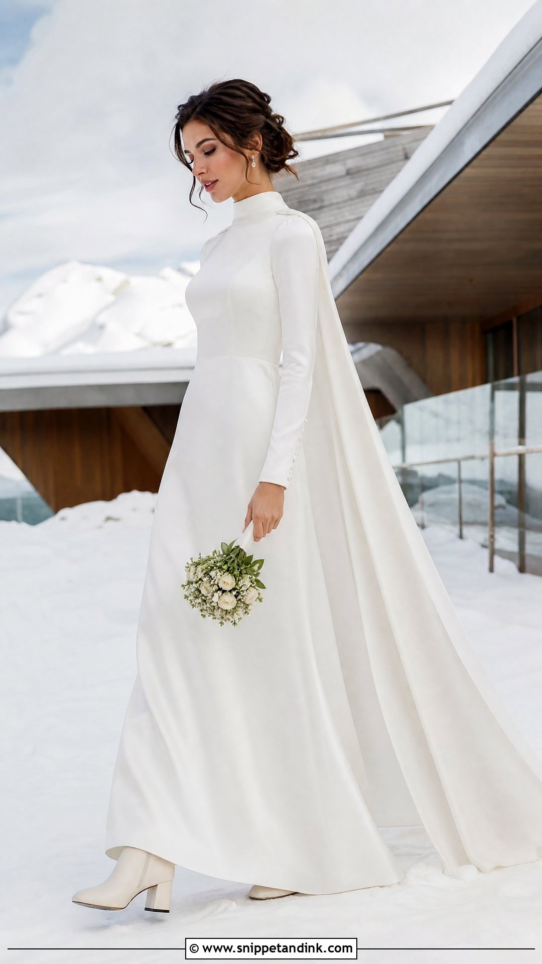 Satin A Line Winter Elopement Dress - Snippet and Ink - 25 Winter Elopement Dress Ideas