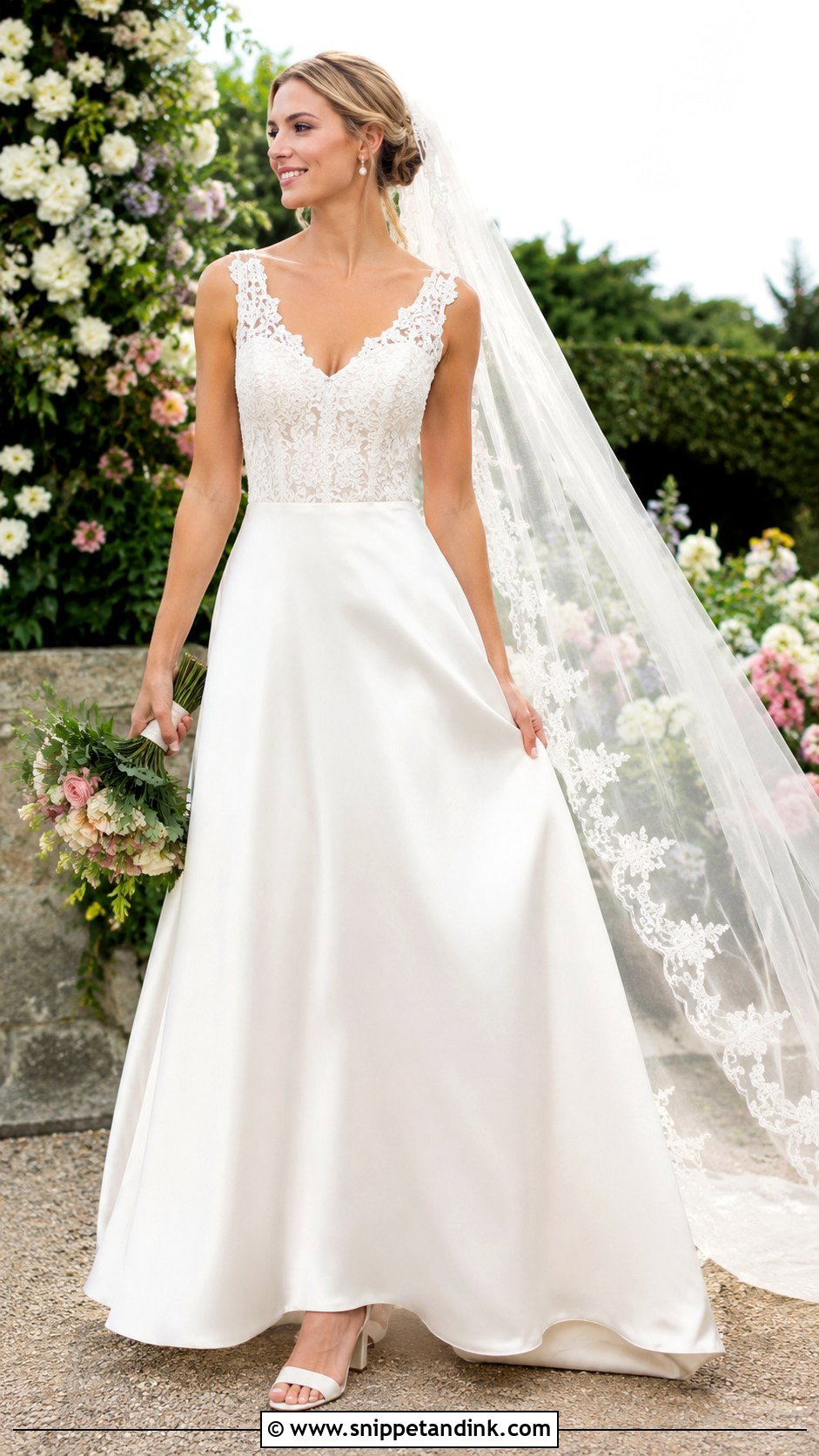 Satin And Lace A Line Wedding Dress - Snippet and Ink - 25 Satin and Lace Wedding Dress Ideas
