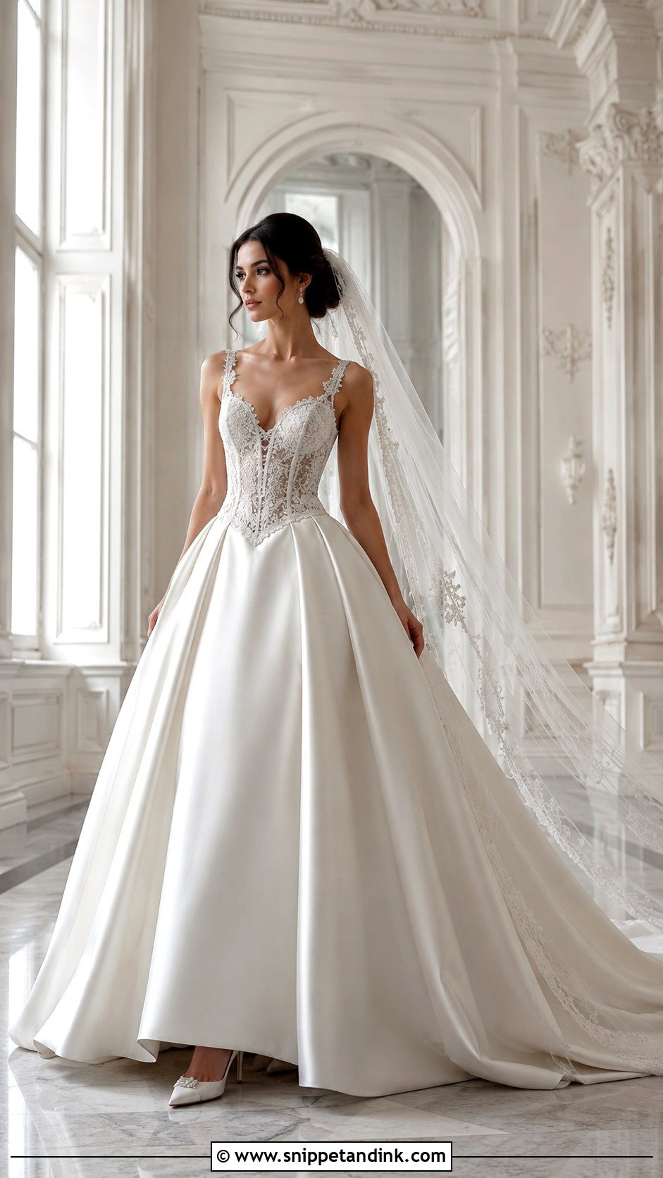 Satin And Lace Basque Waist Wedding Dress - Snippet and Ink - 25 Satin and Lace Wedding Dress Ideas