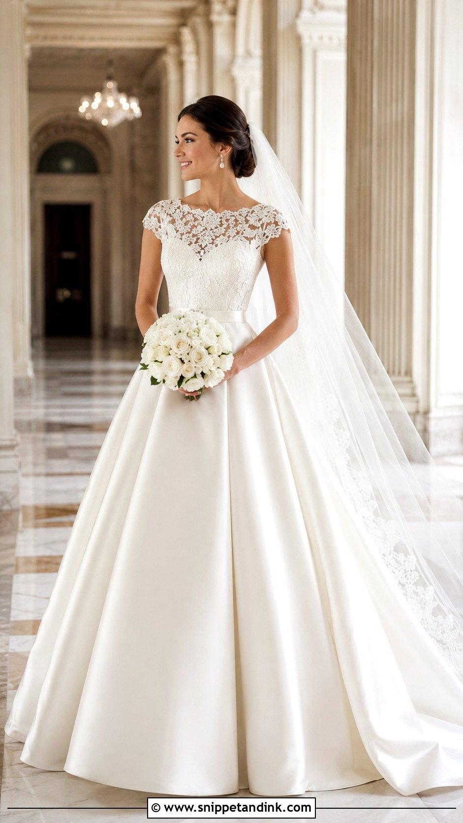 Satin And Lace Cap Sleeve Wedding Dress - Snippet and Ink - 20 Lace Cap Sleeve Wedding Dress Ideas