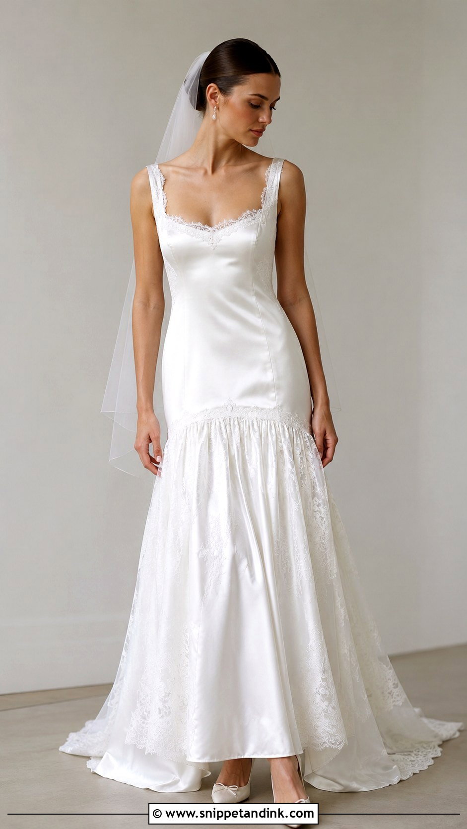 Satin And Lace Drop Waist Wedding Dress - Snippet and Ink - 25 Satin and Lace Wedding Dress Ideas
