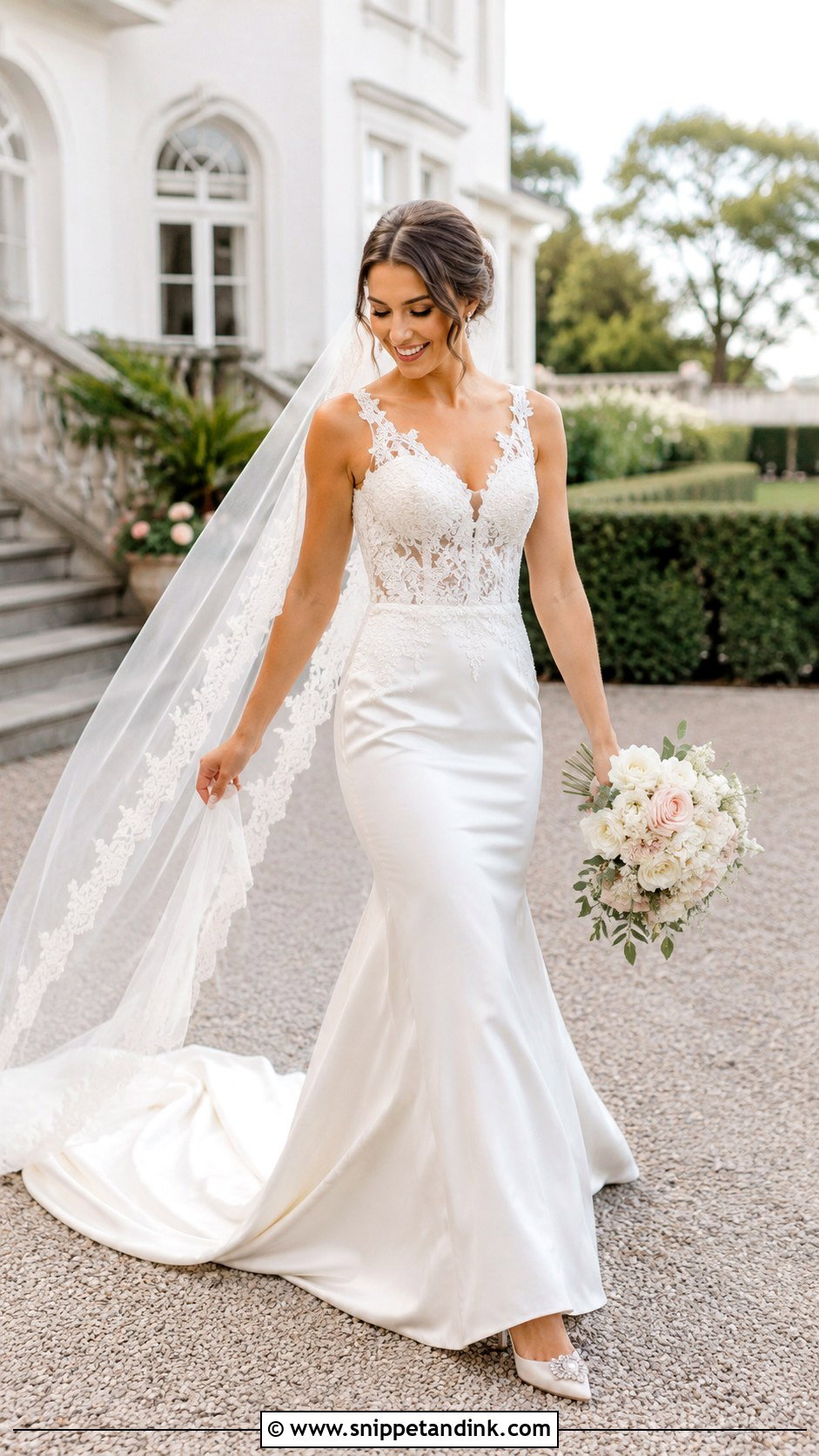 Satin And Lace Fit And Flare Wedding Dress - Snippet and Ink - 25 Satin and Lace Wedding Dress Ideas