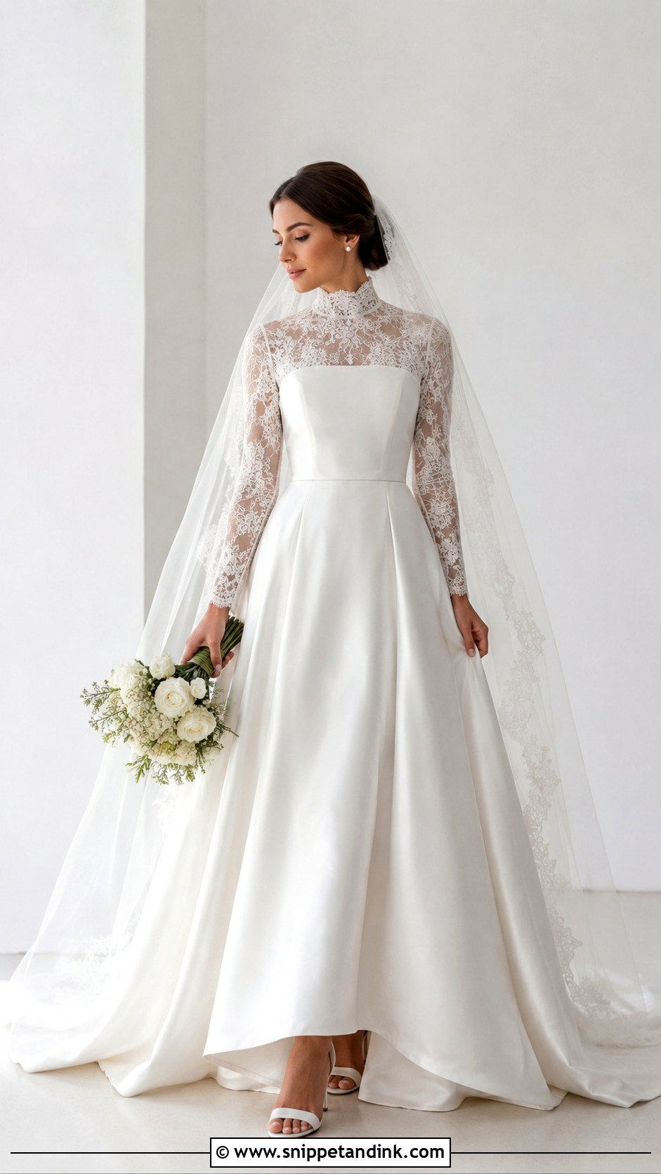 Satin And Lace High Neck Wedding Dress - Snippet and Ink - 25 Satin and Lace Wedding Dress Ideas