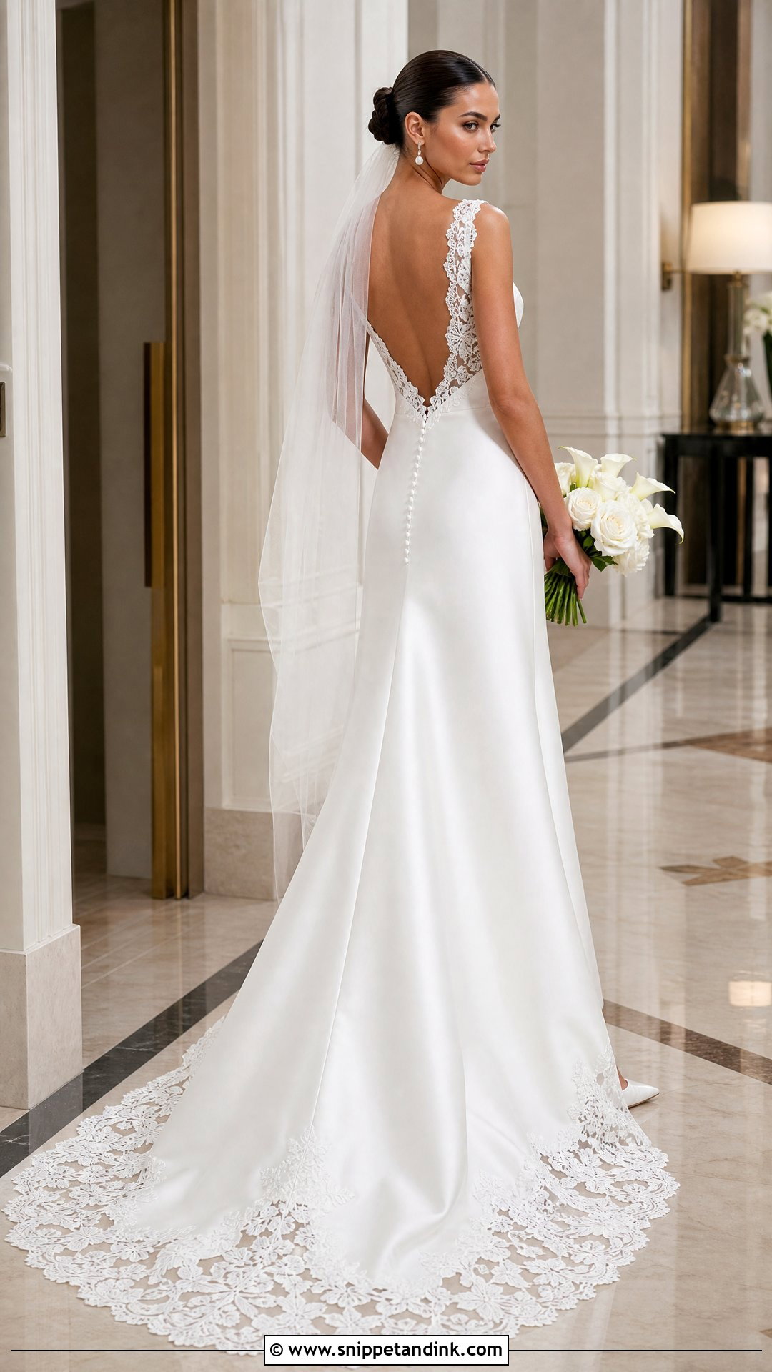 Satin And Lace Low Back Wedding Dress - Snippet and Ink - 20 Low Back Lace Wedding Dress Ideas