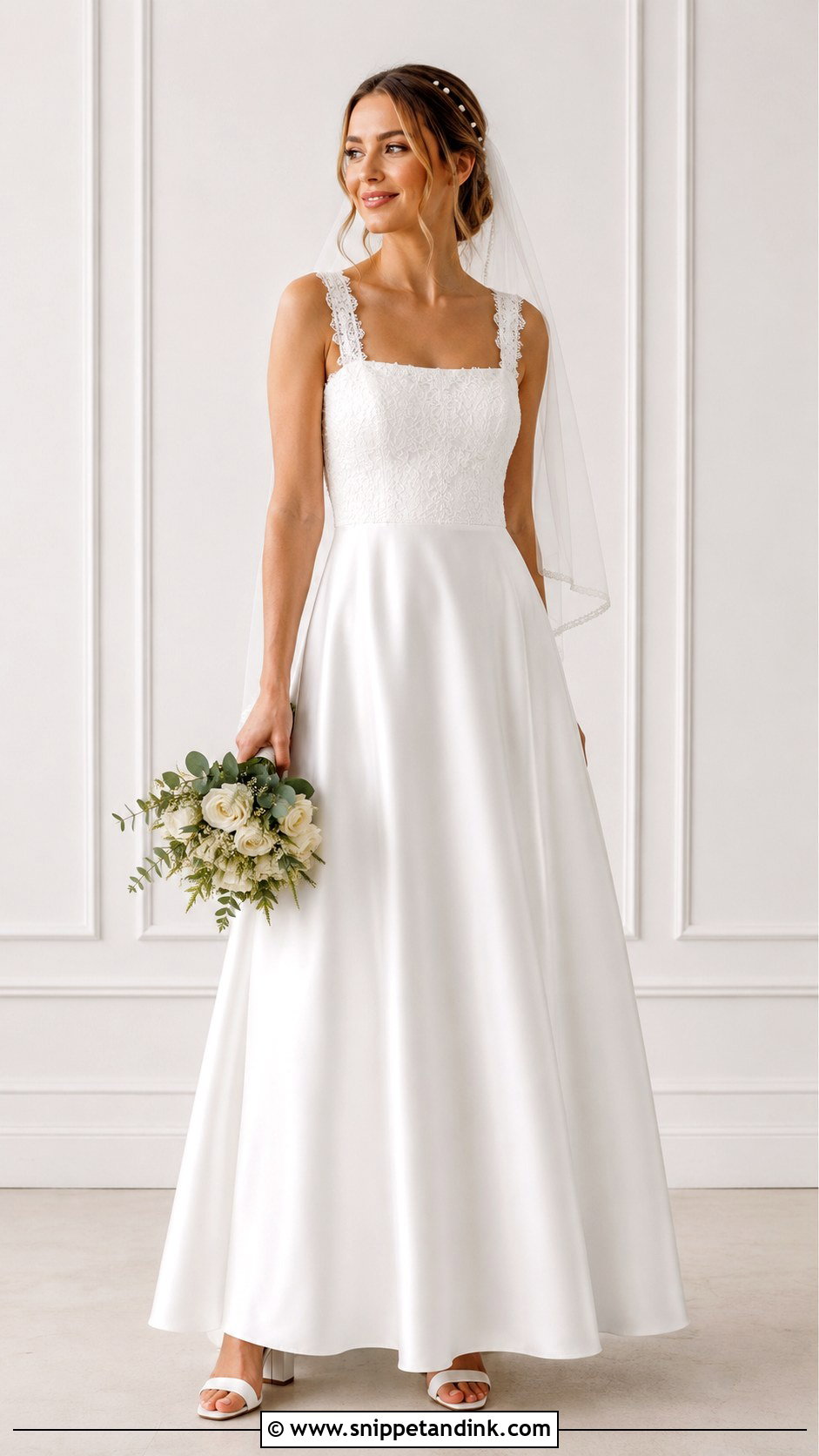 Satin And Lace Square Neck Wedding Dress - Snippet and Ink - 25 Satin and Lace Wedding Dress Ideas