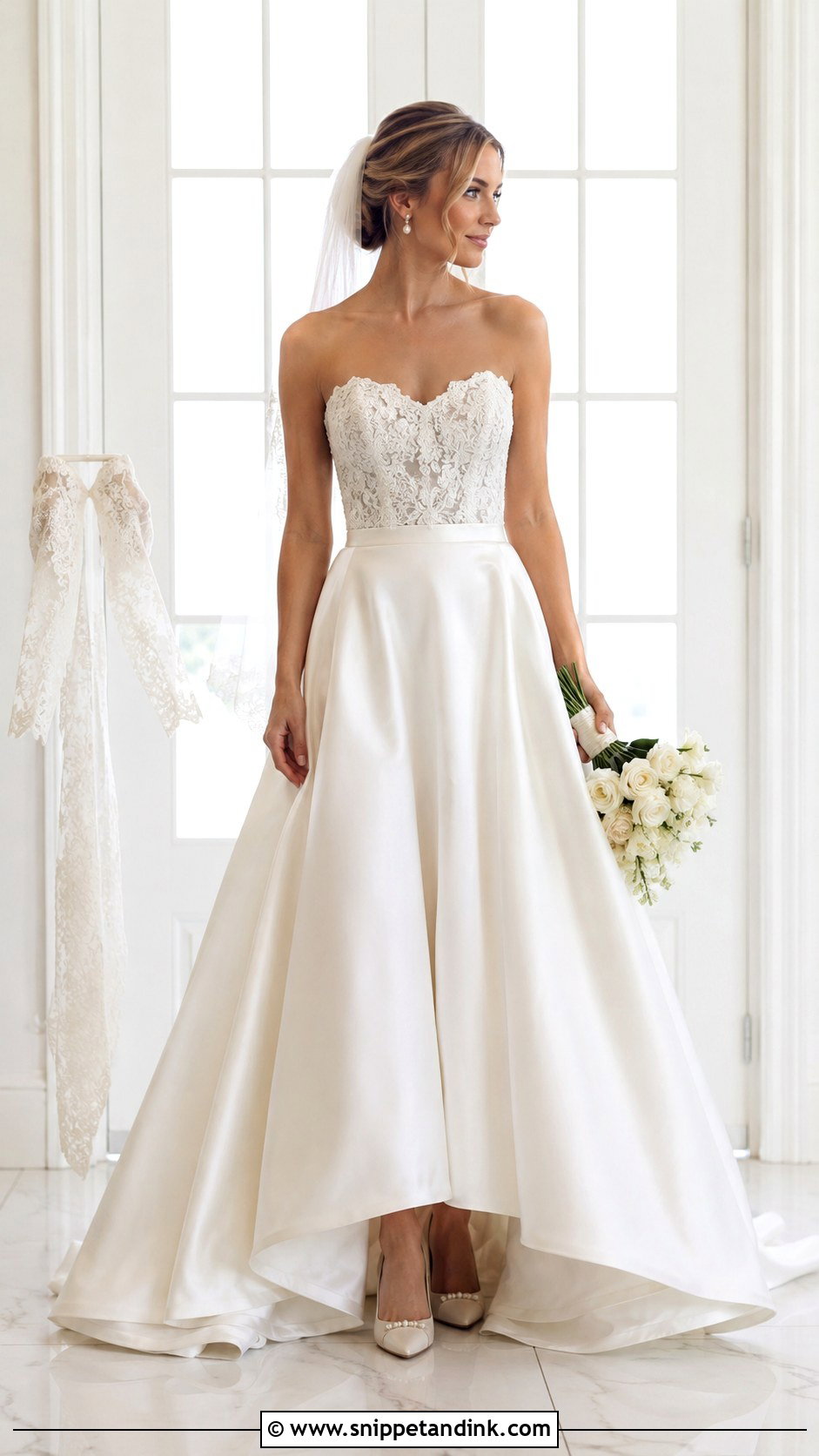 Satin And Lace Strapless Wedding Dress - Snippet and Ink - 25 Satin and Lace Wedding Dress Ideas