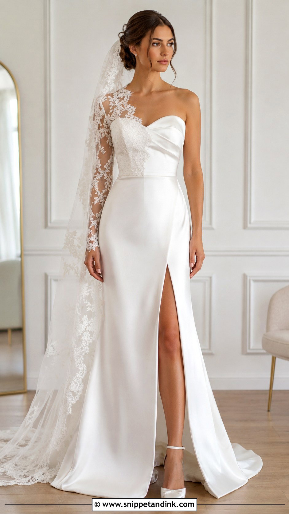 Satin And Lace Wedding Dress With Detachable Sleeves - Snippet and Ink - 25 Satin and Lace Wedding Dress Ideas