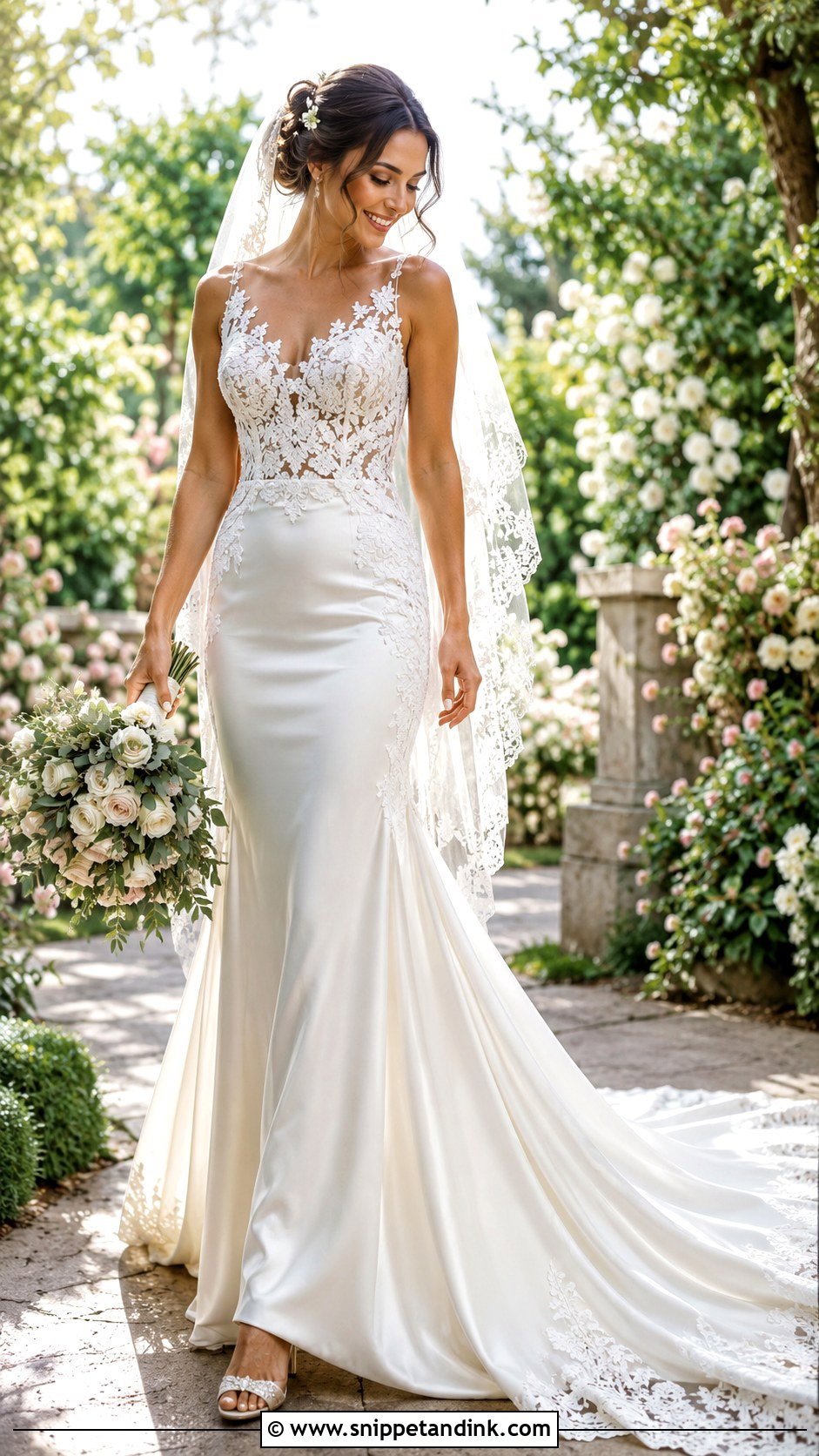 Satin And Lace Wedding Dress With Floral Lace - Snippet and Ink - 25 Satin and Lace Wedding Dress Ideas