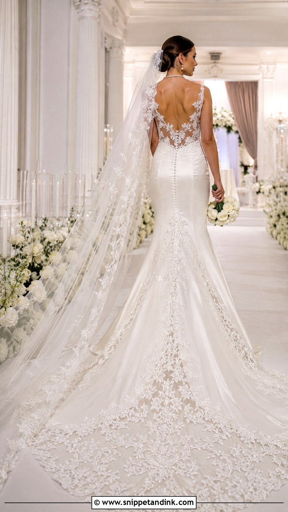 Satin And Lace Wedding Dress With Lace Train - Snippet and Ink - 25 Satin and Lace Wedding Dress Ideas