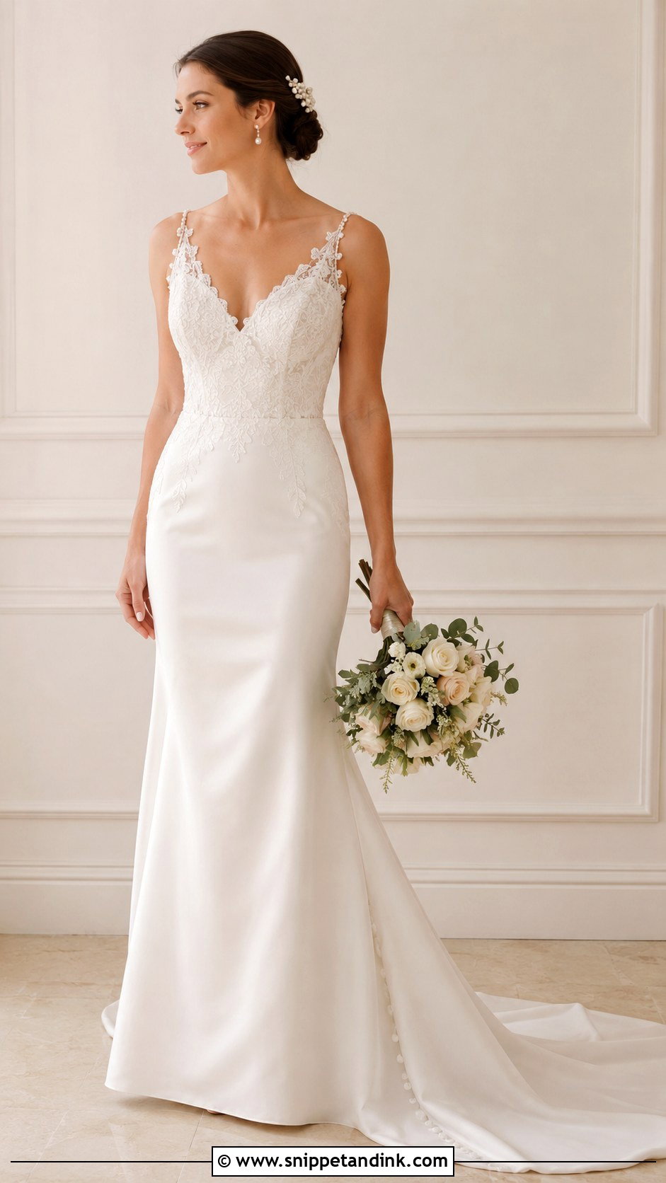 Satin And Lace Wedding Dress With Pearl Details - Snippet and Ink - 25 Satin and Lace Wedding Dress Ideas