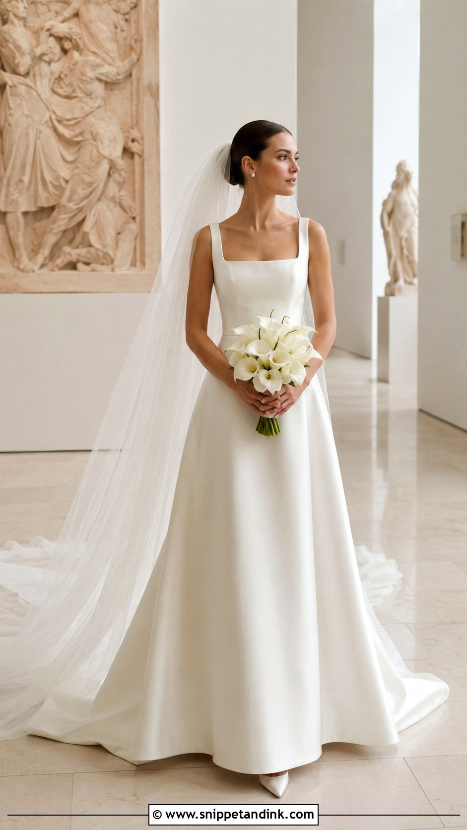Satin Angel Wedding Dress With Cathedral Veil - Snippet and Ink - 20 Angel Wedding Dress Ideas