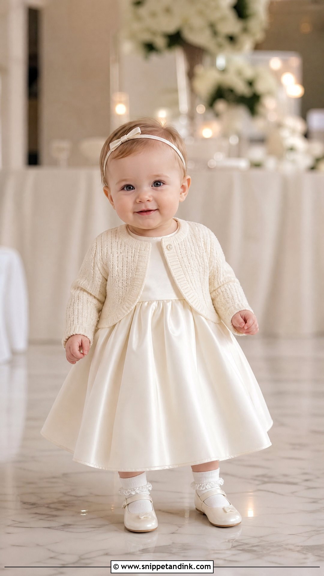 Satin Baby Wedding Dress With Cardigan - Snippet and Ink - 25 Baby Wedding Dress Ideas