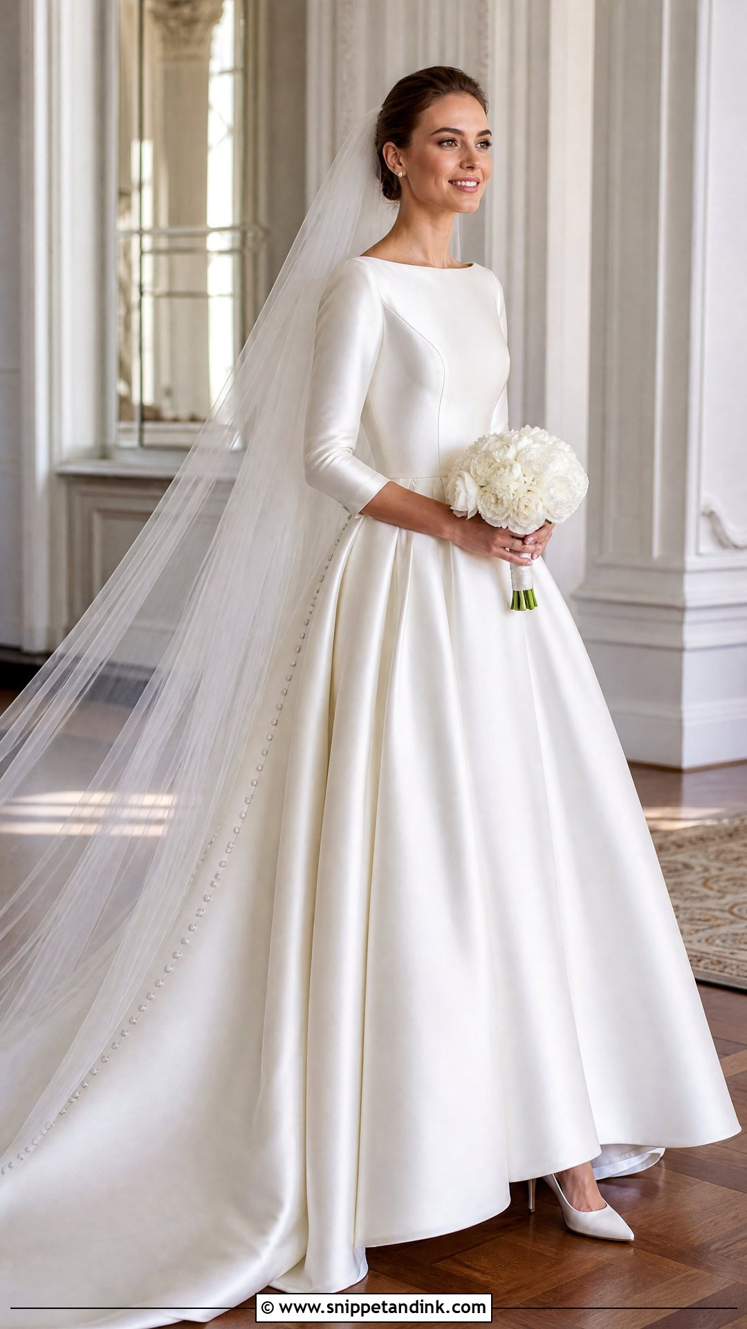 Satin Ball Gown 34 Sleeve Wedding Dress - Snippet and Ink - 20 34 Sleeve Wedding Dress Ideas