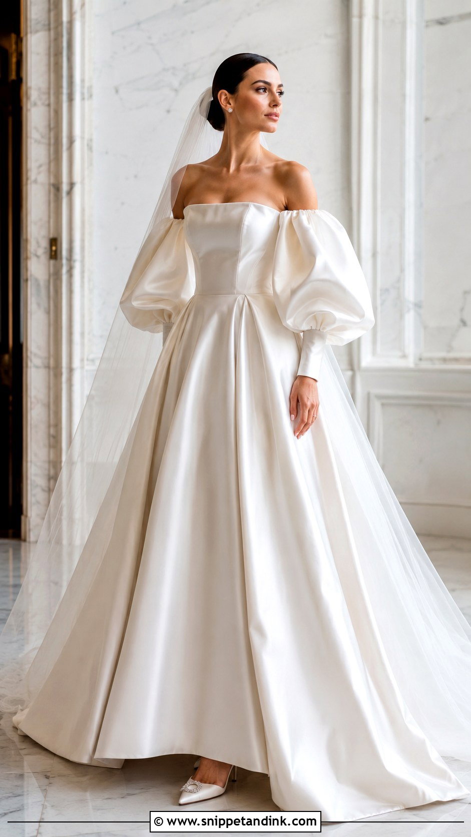Satin Ball Gown Balloon Sleeve Wedding Dress - Snippet and Ink - 20 Balloon Sleeve Wedding Dress Ideas