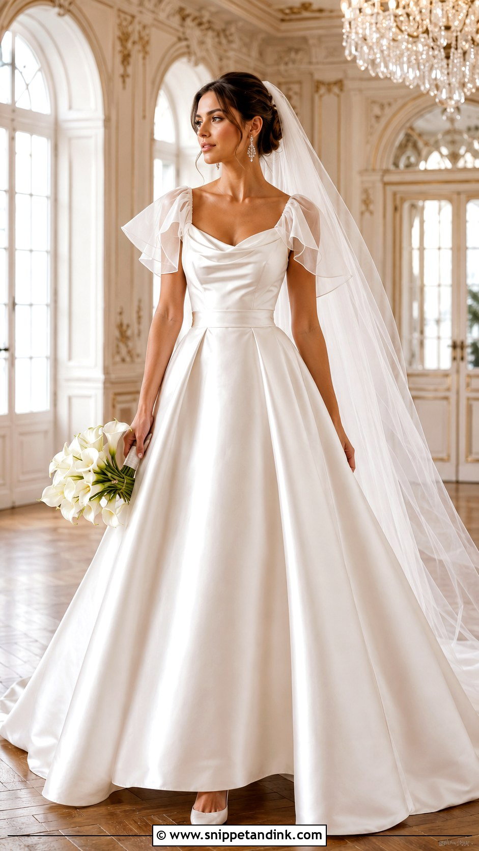 Satin Ball Gown Butterfly Sleeve Wedding Dress - Snippet and Ink - 20 Butterfly Sleeve Wedding Dress Ideas