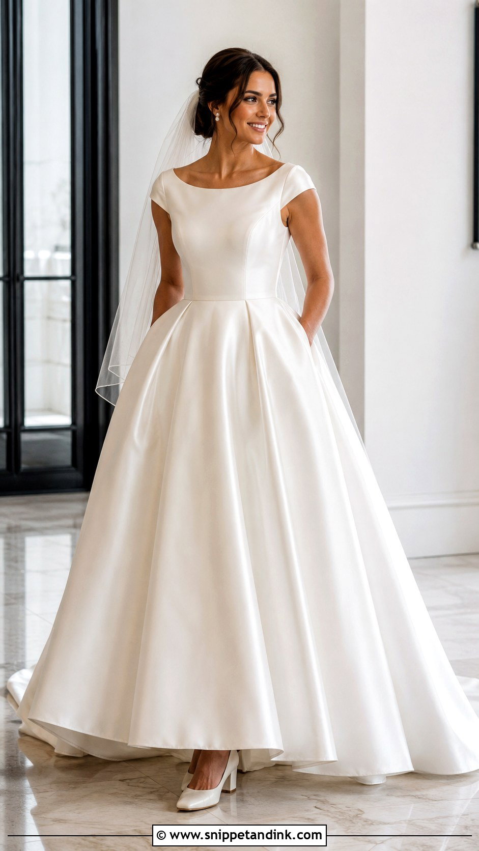 Satin Ball Gown Cap Sleeve Wedding Dress - Snippet and Ink - 20 Capped Sleeve Wedding Dress Ideas