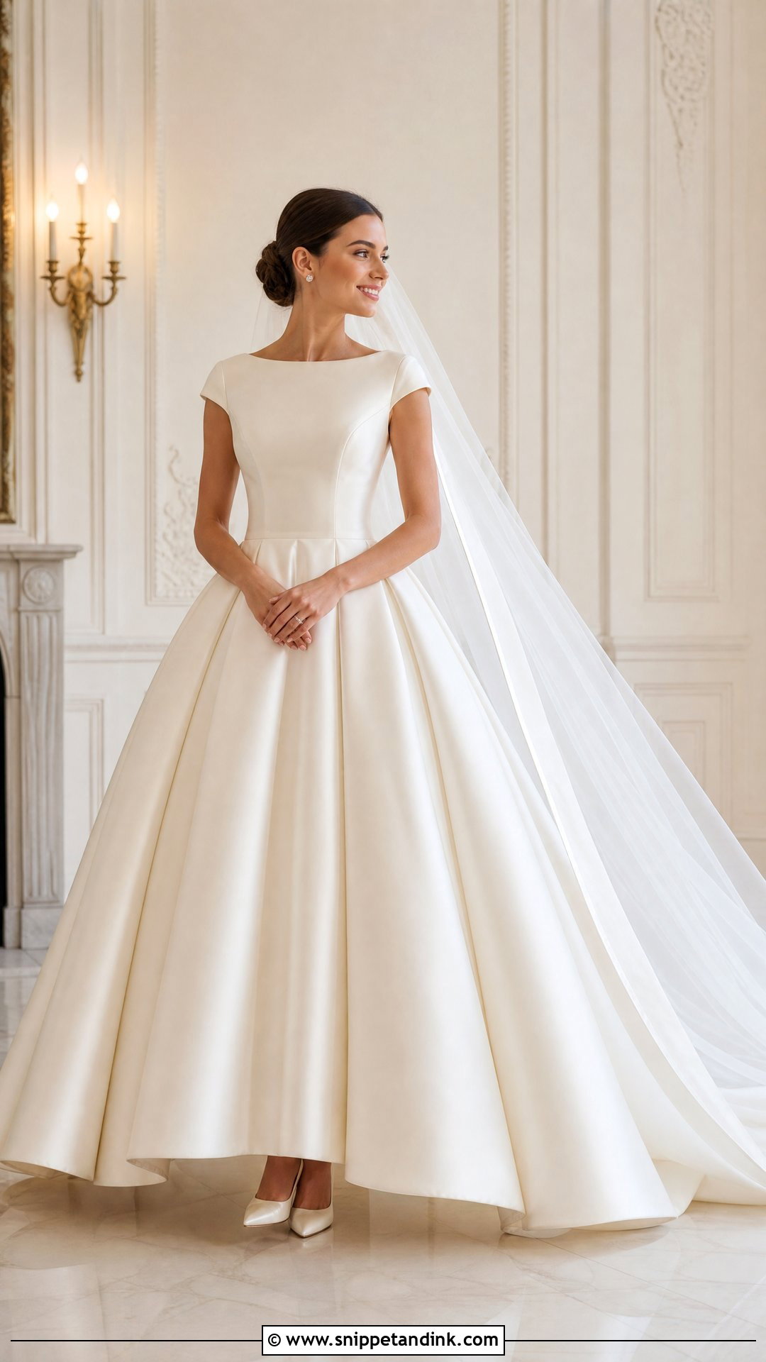 Satin Ball Gown Cap Sleeve Wedding Dress - Snippet and Ink - 20 Wedding Dresses Cap Sleeves