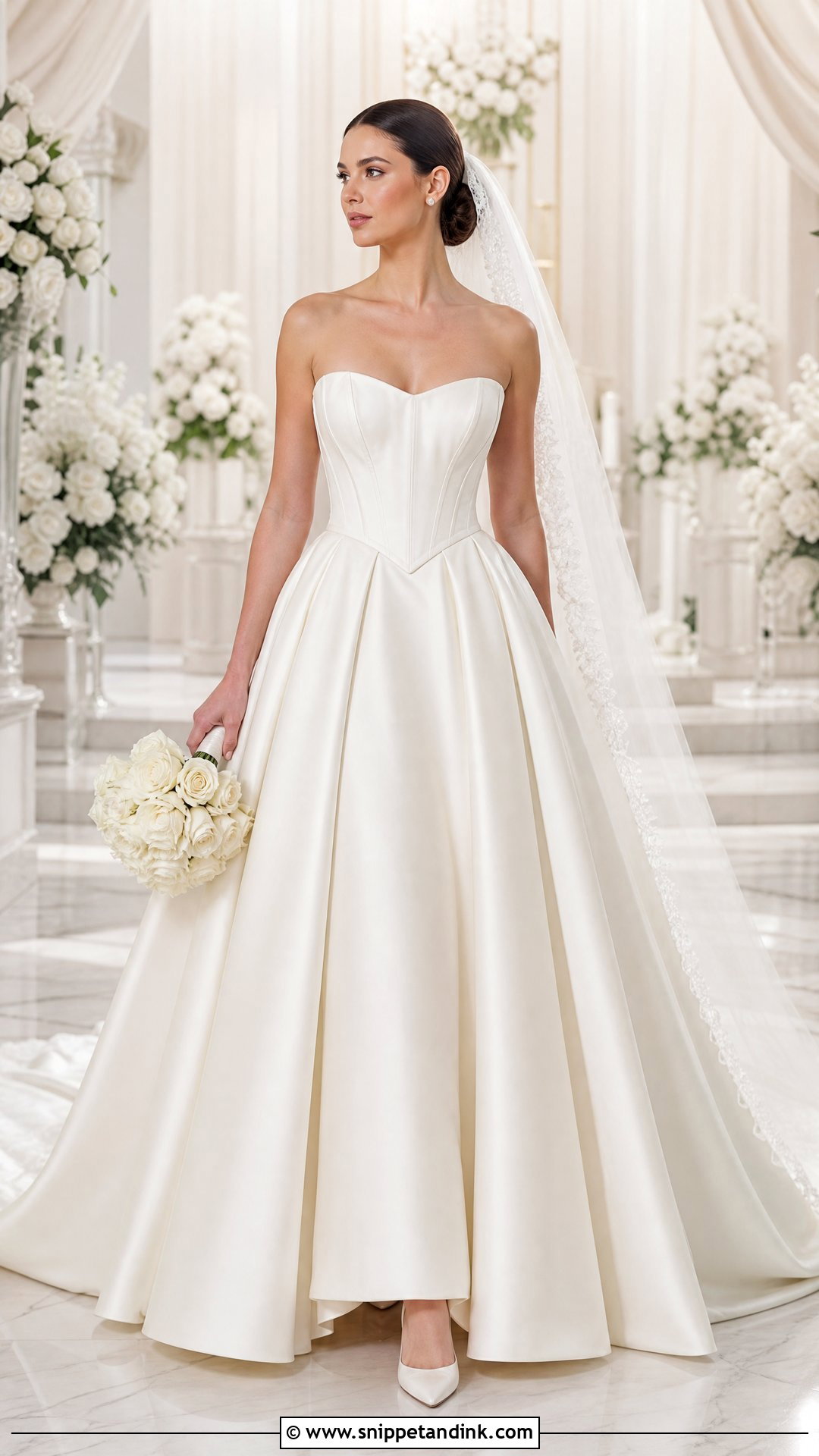 Satin Ball Gown Corset Wedding Dress With Cathedral Veil - Snippet and Ink - 20 Timeless Corset Wedding Dress Ideas