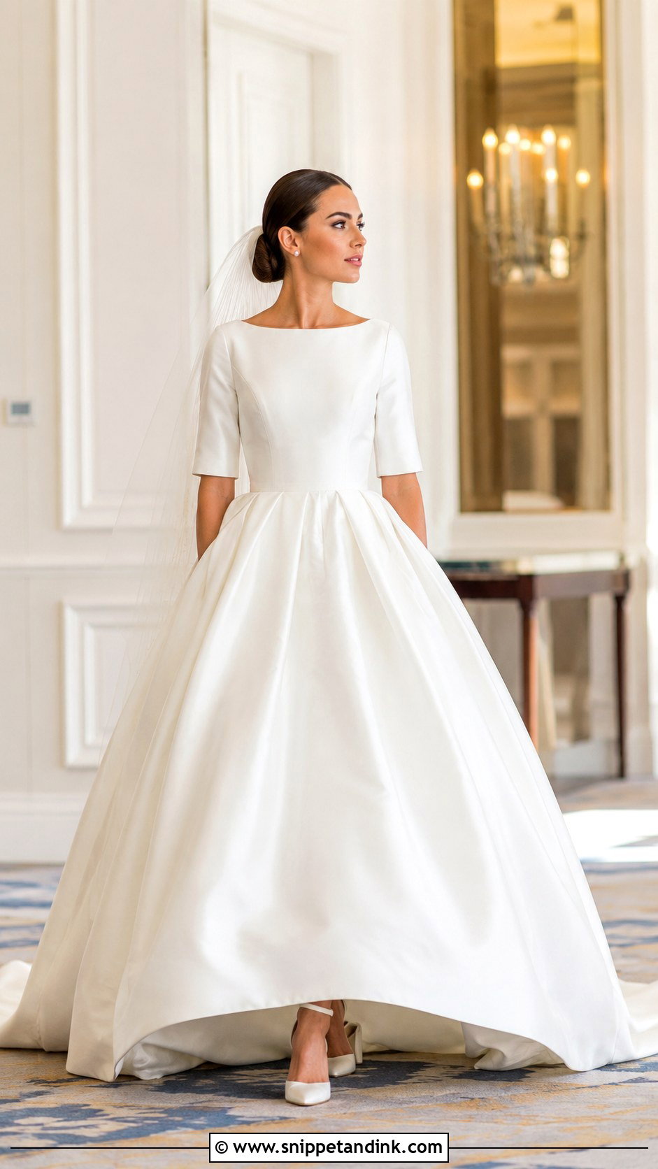 Satin Ball Gown Half Sleeve Wedding Dress - Snippet and Ink - 20 Half Sleeve Wedding Dress Ideas