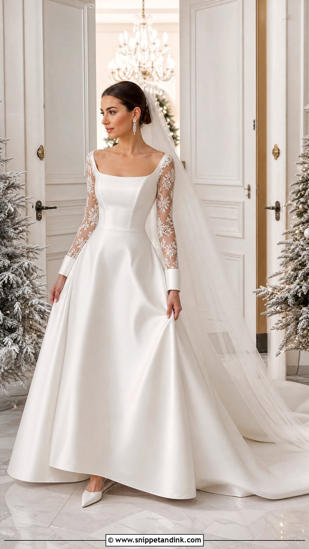 Satin Ball Gown Illusion Sleeve Wedding Dress - Snippet and Ink - 20 Illusion Sleeve Wedding Dress Ideas