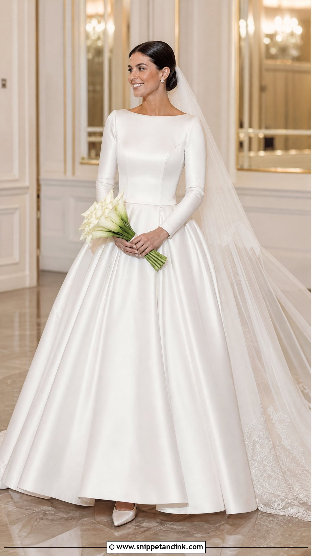 Satin Ball Gown Long Sleeve Bridal Dress - Snippet and Ink - 20 Bridal Dress Long Sleeve Ideas