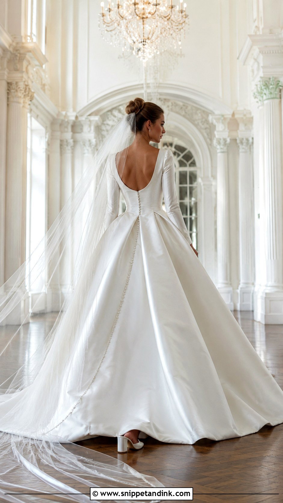 Satin Ball Gown Long Sleeve Low Back Wedding Dress - Snippet and Ink - 20 Long Sleeve Low Back Wedding Dress Ideas