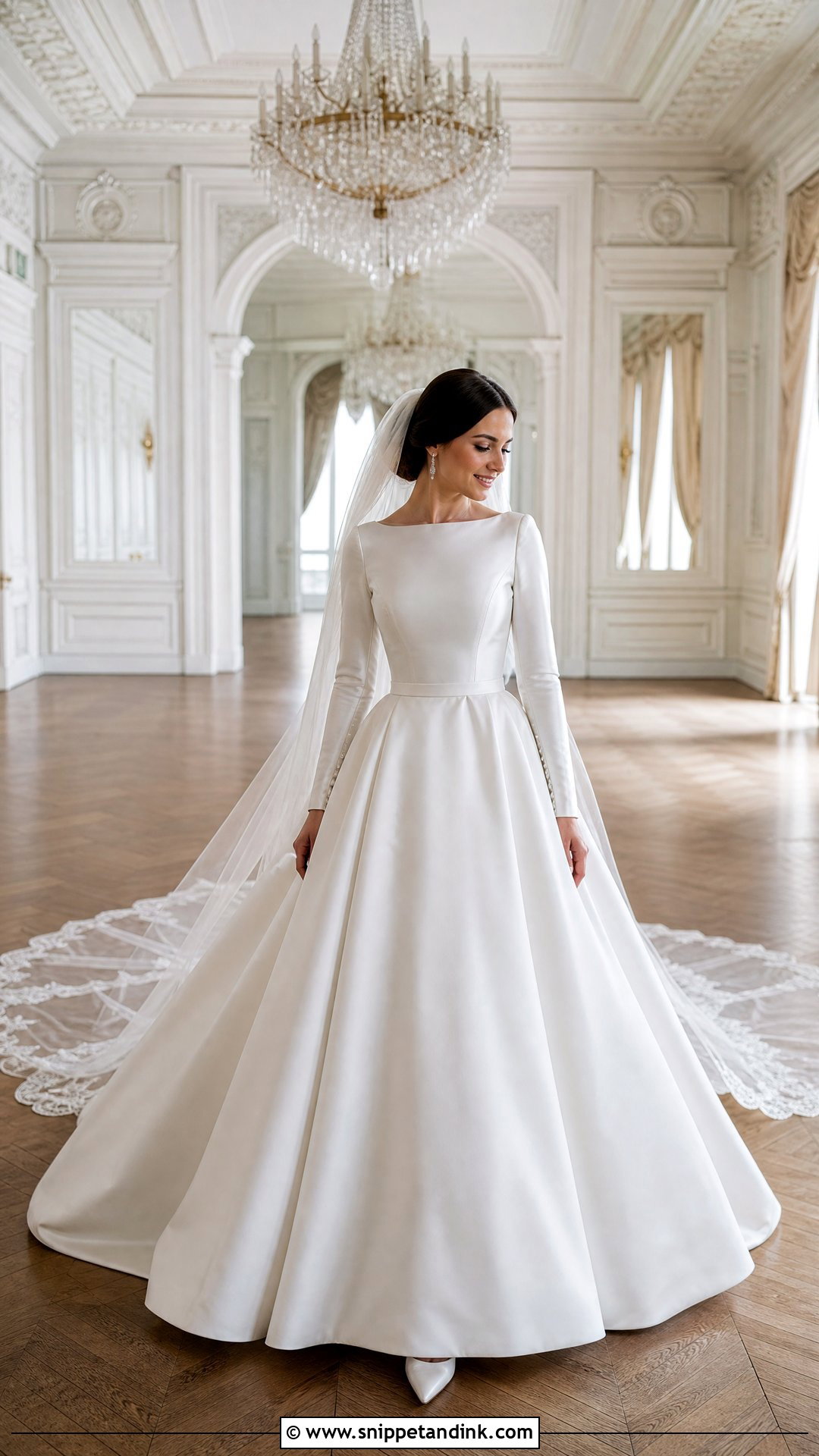 Satin Ball Gown Long Sleeve Wedding Dress - Snippet and Ink - 20 Bride Dress Long Sleeve Ideas