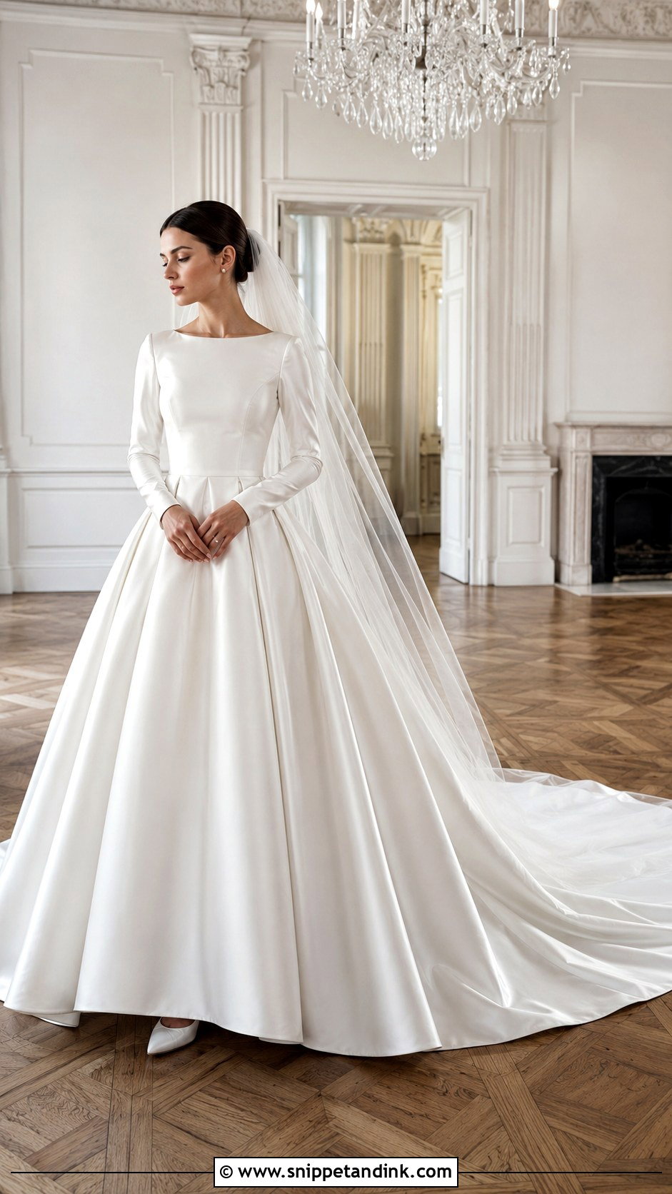 Satin Ball Gown Long Sleeve Wedding Dress - Snippet and Ink - 20 Classic Long Sleeve Wedding Dress Ideas