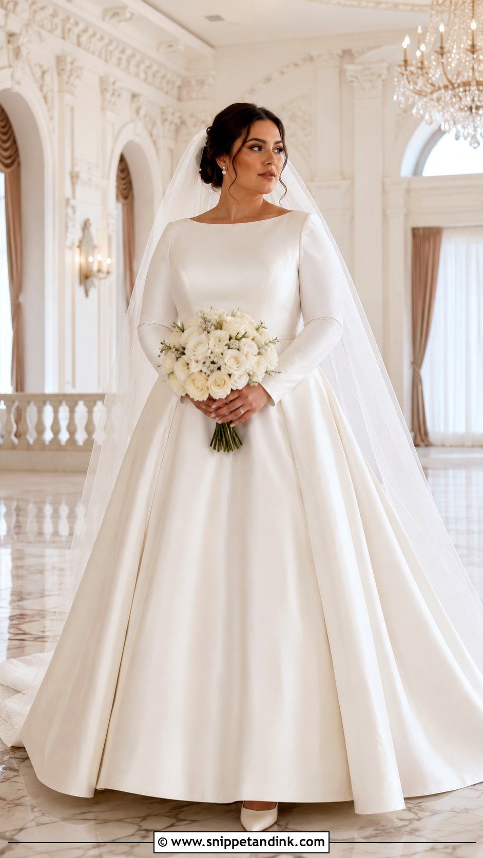 Satin Ball Gown Long Sleeve Wedding Dress - Snippet and Ink - 20 Classy Simple Long Sleeve Wedding Dress Ideas
