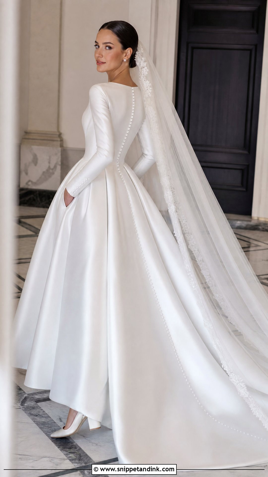 Satin Ball Gown Long Sleeve Wedding Dress - Snippet and Ink - 20 Timeless Wedding Dress Long Sleeve Ideas